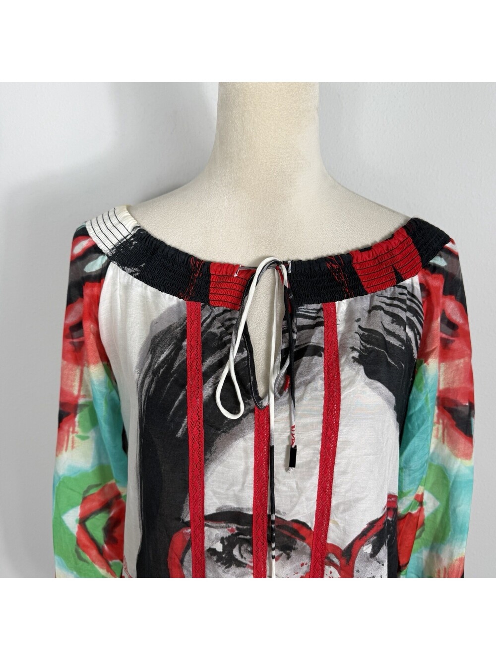 Womens Y2K Custo Barcelona Face Graphic Dress Abstract Fringe Silk Blend Size 2 - Picture 5 of 9